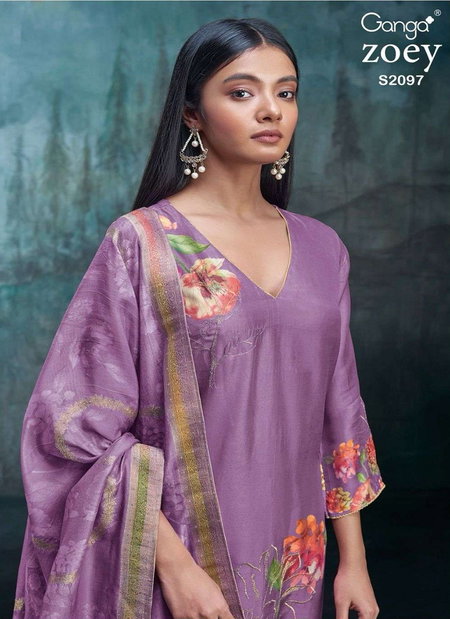 Zoey 2097 By Ganga Russian Silk Embroidery Designer Salwar Suit Exporters In India